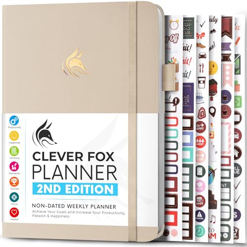 Clever Fox Planner 2nd Edition – Colored Weekly & Monthly Goal Setting Planner, Habit Trackers, Time Management and Productivity Organizer, Gratitude Journal, Undated, A5, Lasts 1 Year (Seashell, A5