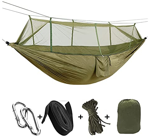 Lässige Komfort-Hängematte, Camping-/Garten-Hängematte mit Moskitonetz, Gartenmöbel, 1–2 Personen, tragbares Hängebett, Stärke, Fallschirmstoff, Schlafschaukel