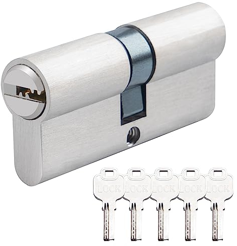 Hengsong Cylindre de serrure 35/35, profilé pour porte d'entrée, avec 5 clés, pour serrure de porte d'entrée, serrure de porte intérieure, environ 7 cm x 1,5 x m x 3 cm, argenté