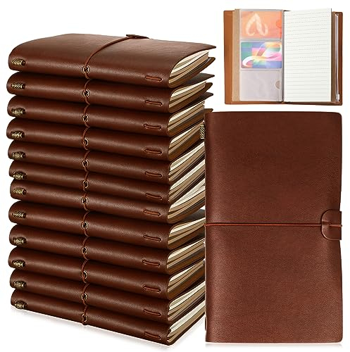 Cholemy 12 st PU-läder journal anteckningsbok bulk personlig gör-det-själv graverad läder anteckningsböcker vintage påfyllningsbar resedagbok för volontär medarbetare personal anställd uppskattning