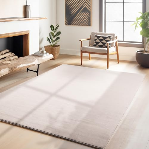HomebyHome Waschbarer Teppich Kurzflor Läufer 80x150 cm Beige Modern Einfarbig Weich rutschfest Pflegeleicht Maschinenwaschbar für Flur Eingang Küche Schlafzimmer