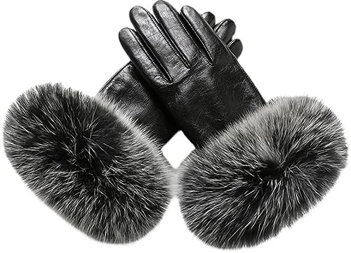 Wvapzxx Winterwarme Touchscreen-Damen-Schaffell-Lederhandschuhe Mit Fellrand