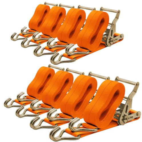 SALUINOKI 8Pack Ratchet Straps Heavy Duty 2 inch x 15ft Tie Down Flatbed for Truck Straps with 2200lbs Working Load, 10000lbs Break Strength Cargo