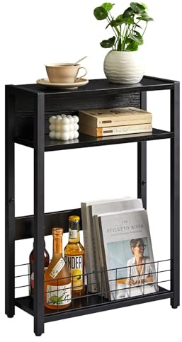 IBUYKE Narrow Side Table with Storage Shelf, 3 Tier End Table,Modern Sofa Table,Small Nightstand with Magazine Rack,Telephone Table for Small Spaces,for Living Room, Bedroom,Black UTMZ001B