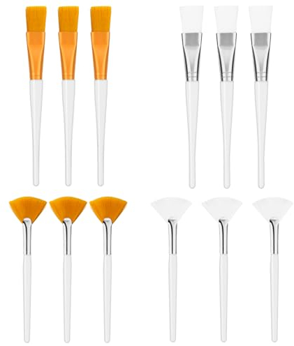 12 pcs Cepillos de Máscara de Abanico, Pinceles para Mascarilla, Cepillos Aplicadores Facialesl, Cepillo Aplicador de Ácido Herramientas de Maquillaje Pinceles, para Crema de Mascarilla de Barro