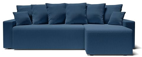 BAÏTA Canapé d'angle Alma 4 Places Convertible en Velours côtelé Bleu Cobalt