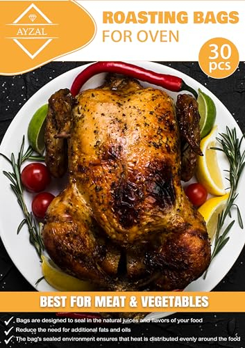 Sacchetti da forno per arrosto con cravatte, 30 pezzi (38 x 25 cm), sacchetti da forno per arrostire pollo, pesce, carne, verdure, tacchino per forno e microware