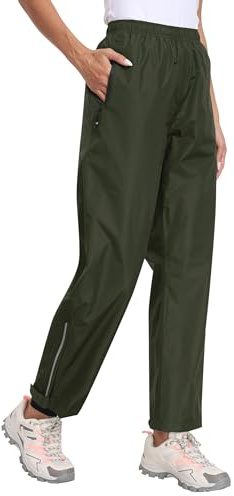 MoFiz Pantalon Imperméable Femme Surpantalon Pantalon de Randonnée Léger Pliable Pantalons de Pluie pour Cyclisme Trekking Extérieur Marche Pêche Vert armée Taille EU L