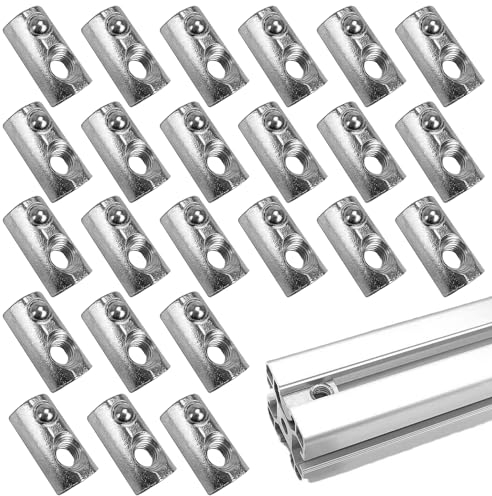 24 Pcs T Nut Metal Profile Slot Nuts, Roll In Spring Ball Loaded Elastic Nut for 30 Series 3030 3060 Aluminium Profile Extrusion Slot (30 Series M6)