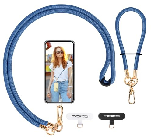 MoKo Cordino per Telefono Regolabile, Cellulare Universale a Tracolla e Cinturino da Polso, Toppa per Cordino x 2, Lago Blu
