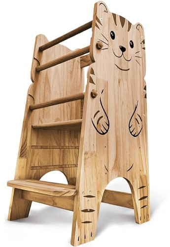 Shandra Kids Kitchen Step Stool for Toddlers, Toddler Tower Adjustable Stool with 3 Adjustable Heights - Montessori Toddler Stool
