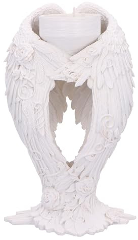 Nemesis Now Engelsflügel-Teelichthalter, 17 cm, Harz, weiß, Teelichthalter, unterstützt von Engelsflügel-Skulptur, Engels-Heimdekoration, Engelgeschenk, gegossen aus feinstem Harz, fachmännisch