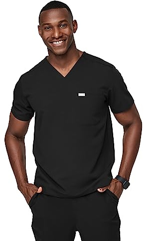 FIGS Leon Three-Pocket Scrub Top for Men - Black, L