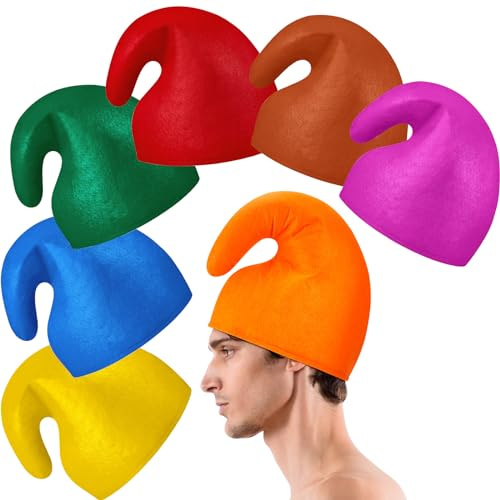 Jadive 7 Pezzi Cappelli da Nani Cappello a Punta Colorato Accessorio per Cosplay da Nano Accessori per Costumi di Gruppo per Festa Halloween Natale Compleanno Carnevale