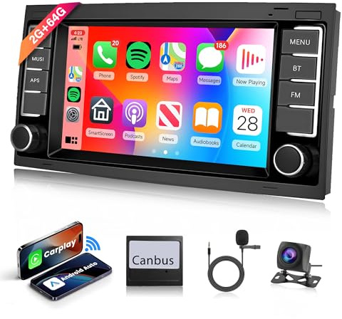 2G+64G Wireless Carplay Android 15 Autoradio für VW Touareg 2004-2011 VW Transporter T5 Multivan 2004-2009 7 Zoll Autoradio mit Android Auto Navi GPS WiFi Bluetooth FM/RDS/EQ/USB/SWC Rückfahrkamera
