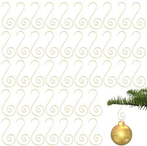 Abeillo 120Pcs Gold Christmas Ornament Hooks - 2 Long Christmas Tree Decorating Metal Wire S-Shape Spiral Hooks, Christmas Holiday Ornament Hanger Hooks for Hanging Decorations