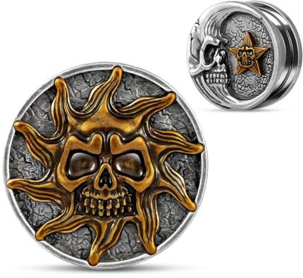 COOEAR, coltelli per orecchio in acciaio inossidabile, dilatatori per piercing Flesh Plugs e Tunnel, barre di espansione, motivo Sole e Luna abbinati., 1(25mm), Acciaio inossidabile, Arenaria
