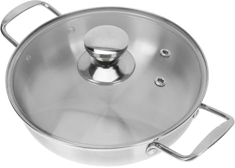 Amosfun Sartén Con Tapa De Acero Inoxidable Gruesa Para Ramen Fondo Plano Para Cocinar Sopa y Comida Casera