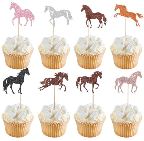 24 Stück Pferde Geburtstagsdeko Cake Toppers, Cupcake-Picks mit Tiermotiv, Party-Dekoration für Pferderennen-Partys, Reitsport-Themen-Geburtstag, Babyparty