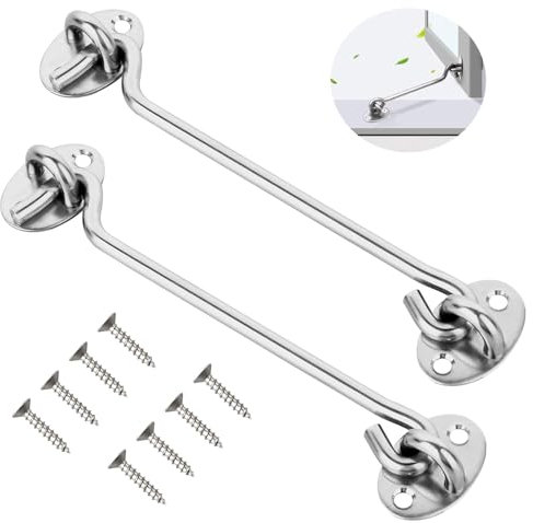 QZKJQDD 6 Zoll Sturmhaken Silber, Kabinenhaken Edelstahl, Sturmhaken Türhaken, Türhaken Außentür, Torhakenschloss Mit Schrauben Haken und Augensperre Riegel Tür Sturmhaken(2 Stück)