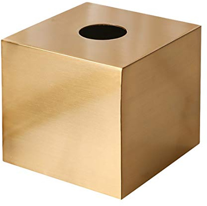 Quadratische Taschentuchbox-Abdeckung, Edelstahl, modernes Gold-Finish (12 x 12 x 11,5 cm)