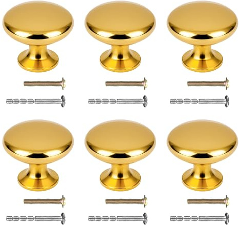 Syclishorn 6 Stück Möbelknöpfe, Gold Schrankknöpfe, 25×30mm Schubladengriffe Modern Vintage mit Schrauben, Runde Türgriffe Schrankgriffe für Möbel,Kleiderschrank,Schubladen