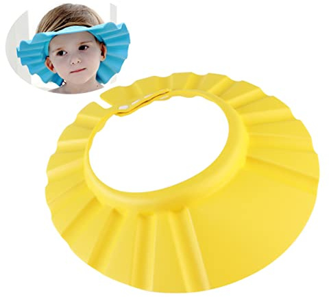 Toddmomy Verstellbare Duschhaube aus Wasserfestem Hitzebeständigem Eva Material mit Elastischem Kunststoff Schnappverschluss für Babys und Kinder in Gelb