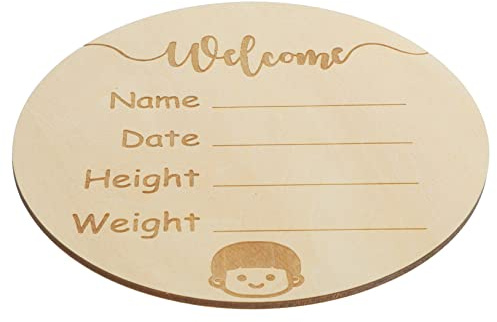 MILISTEN Holz Namensschild für Neugeborene Geburtsanzeige Runde Form Namenskarte fürs Schild fürs Kinderzimmer Holz Schild für Geburtsdaten