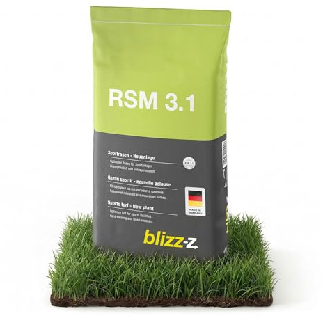 blizz-z RSM 3.1 Sportrasen Neuanlage Samen für ca. 400 m² - 10 kg Sack | Rasensamen - unempfindlicher, belastbarer Rasen für Spiel- und Liegewiesen, Hausgärten - Profiqualität - Made in Germany