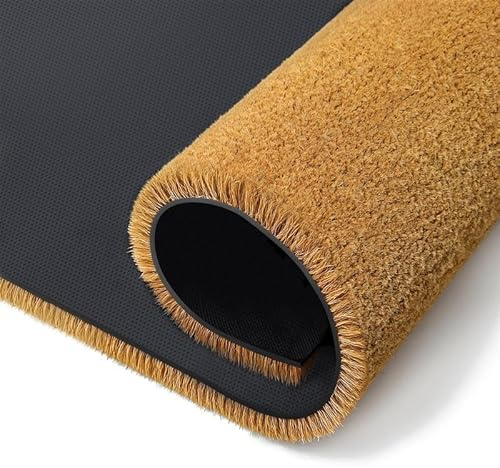 Lexell Coir Door Mats Natural Thick Bristle Coir Matting Indoor Outdoor | Non-Slip Heavy Duty Rubber Backing Front Door Mat Outside for Home, office, & Entryways (Brown, 60 x 90 cm)