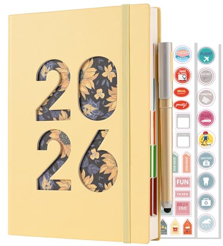 Agenda 2026, formato A5, una pagina al giorno, un giorno per pagina, diario accademico A5 da gennaio 2026 a dicembre 2026, agenda giornaliera, copertina rigida con penna, linguette mensili, tasca