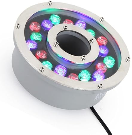 GUODDM Lampada per Fontana Ad Anello - Luci Subacquee A LED per Laghetti, Luce Sommergibile RGB 12/24 V, Illuminazione per Laghetti con Foro Centrale Impermeabile IP68(18w(AC12V))