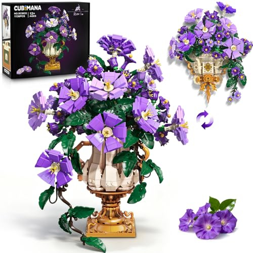 CUBIMANA Botanische Blumen-Kollektion Bonsai-Bauset für Erwachsene 12Jahren | 2 in 1 Wandblumentöpfe Pflanzenarrangement, 1136 Teile Botanicals Wohndekoration, Weihnachtsgeschenke für Mädchen Erwachsene