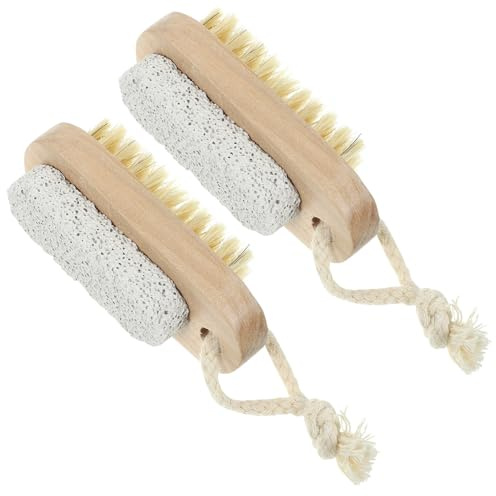 2 Stück Fußpeelingstein mit Doppelbürste und Naturborsten | Reinigung von Haut und Nägeln, Ergonomisch Geformt, Handlich für Körperpflege, Gründliche Anwendung