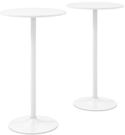 RELAX4LIFE Table Bar Ronde Haute, Table Haute Mange Debout, Hauteur Réglable 100/56 CM, Base en Métal, Style Moderne, Montage Facile, pour Bistrot, Café, Bar, Dia.60 CM (Blanc,2)