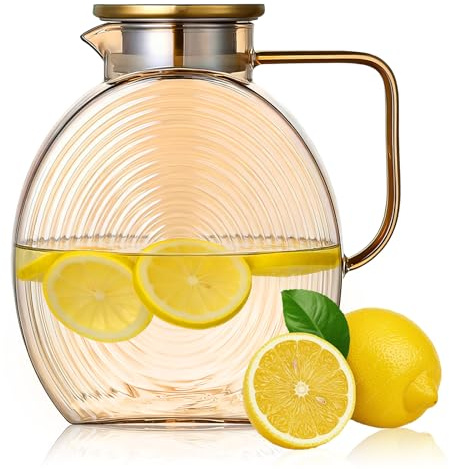 2,5 liter glakaraff av borosilikatglas, kokande vattentät (-20 °C till 150 °C), med lock och fruktinsats, vattenkaraff för infuserat vatten, iste, kalla/varma drycker (champagne)
