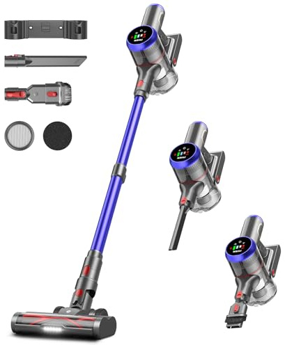 FKIEN Cordless Vacuum Cleaner, 550W 45kPa 65Mins Vacuum Cleaners for Home with LED Display, Self-Standing Stick Vacuum with Anti-Tangle Brush, Rechargeable Vacuum Cordless for Pet Hair/Carpet/Floor