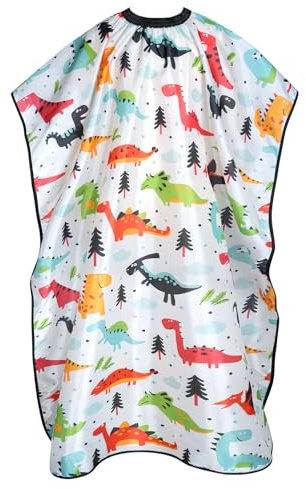 AYBUY Cape de Coiffure pour Enfant,Enfant Coiffure Tablier, Cape de Barbier | pour Studio et Maison, Modèle de Dinosaure de Dessin Animé Blanc
