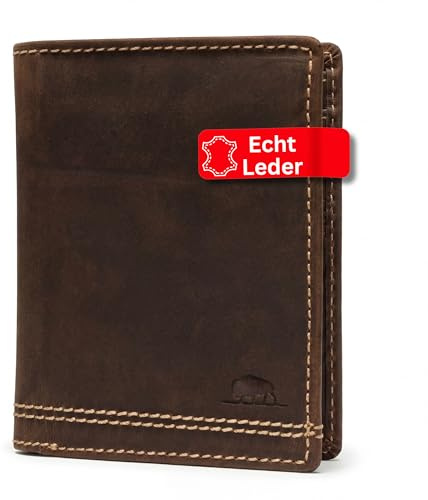 Cocoono Leder Geldbörse Herren mit RFID Schutz I Echtleder Geldbeutel für Männer I Münzbörse Portemonnaie Brieftasche Wallet Portmonee Braun (10cm)