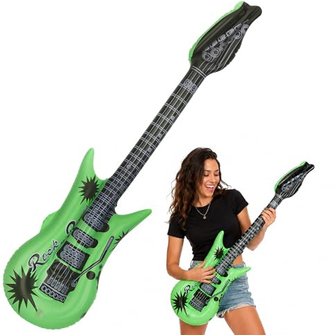 Trimming Shop Inflatable Guitar for Kids, 90cm Blow Up Guitar, Green Rockstar Party Prop, Karaoke Accessory, Fancy Dress Costume, 1pc