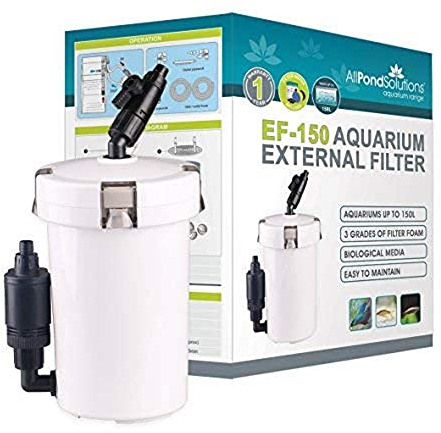 allpondsolutions EF-150 Aquarium External Fish Tank Water Filter for Coldwater, or Tropical Aquariums, for Tanks Up to 150 Litres – Includes Filter Media, hose and Spray Bar - Full Kit.