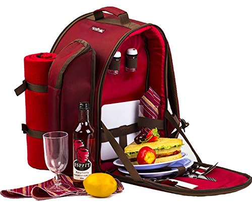 apollo walker Picknickrucksack 2 Personen Picknick Set (Set & Decke) Thermotasche Kühltaschen für Camping, Strand, Wandern Rot