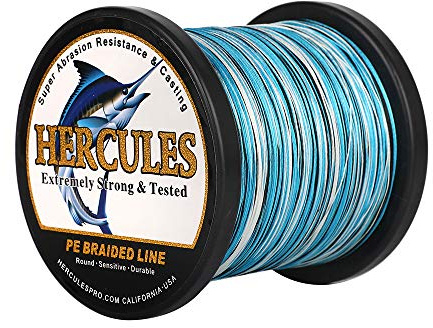 HERCULES Super Cast 1000M 1094 Yards Braided Fishing Line 80 LB Test for Saltwater Freshwater PE Braid Fish Lines Superline 8 Strands - Blue Camo, 80LB (36.3KG), 0.48MM