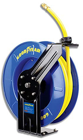 Goodyear Air Hose Reel Retractable 9.5mm x 20m 20BAR Max SBR Rubber Hose Heavy Duty Industrial Steel Single Arm Construction