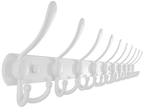 Dseap Garderobenleiste mit 10 haken, schwerlast 96cm Lang garderobenhaken, edelstahl wandgarderobe, kleiderhaken wand, hakenleiste garderobe für mantel hut handtuch handtasche, weiß