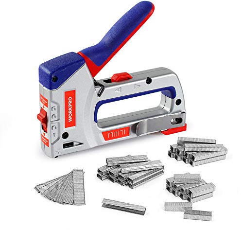 WORKPRO Heavy-Duty 4-in-1 Staple Gun Kit, Manual Brad Nailer with 3000 Staples and 1000 Brad Nails, for Upholstery, Material Repair, Decoration, Furniture, Doors, Windows, Carpentry & Home DIY Use