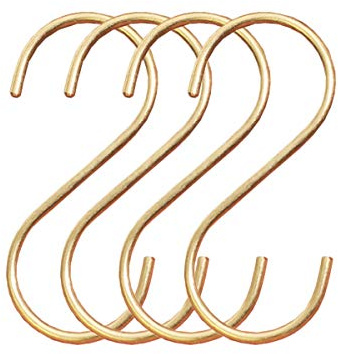 TentHome 4x S-Haken Anti-Rost Küchenhaken Hängehaken S-förmige Kleiderhaken Handtuchhaken Messing S Hanger für Küche Bad Kleider Kleiderbügel, Gold | Handtuchhaken Anti-Rost Merhzweckhaken für Küche Bad Kleider Kleiderbügel, Gold