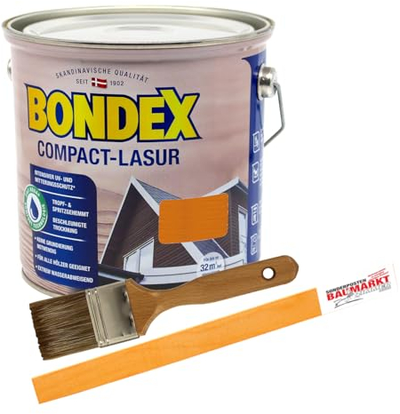 Bondex Compactlasur 2in1 Holzlasur oregon pine 2,5L zum sprühen und streichen inkl. Pinsel und Rührstab