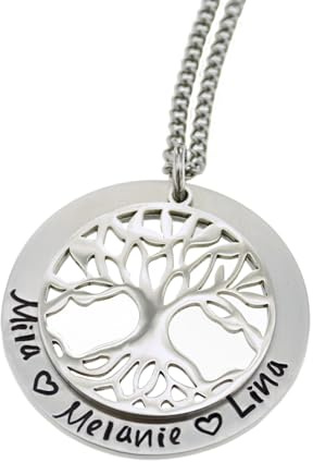Timbalino Personalisierte Lebensbaum Kette mit Gravur – Edelstahl Halskette mit Wunschnamen & Tree of Life Anhänger – Individuelles Geschenk für Damen & Mütter – Handgefertigt in Deutschland