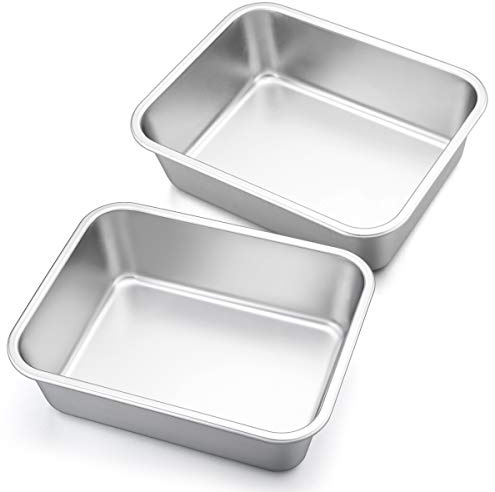 P&P CHEF Lasagna Pan Set, Stainless Steel Rectangular Baking Pan for Brownie/Cake/Meat, Non-Toxic & Heavy Duty, Deep Side & Rolled Rim, Brushed Surface & Dishwasher Safe, 10.7 x 3.2
